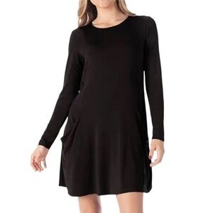 BETABRAND The Sweatshirt Silk Modal Travel A Line Swing Dress Black Size XXL